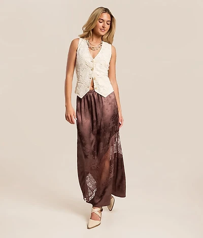 Satin Lace Maxi Skirt
