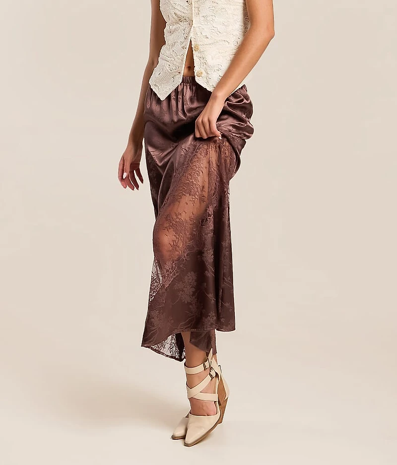 Satin Lace Maxi Skirt