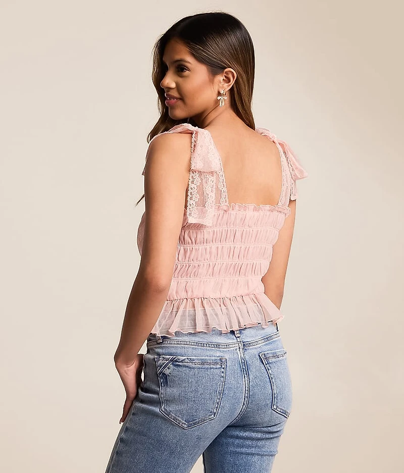 Pleated Mesh Peplum Tank Top