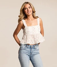 Pleated Floral Cropped Tank Top