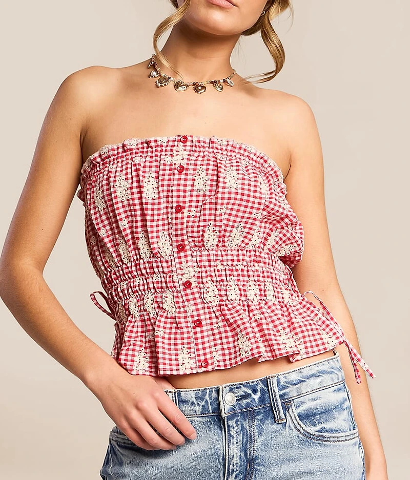 Gingham Peplum Tube Top