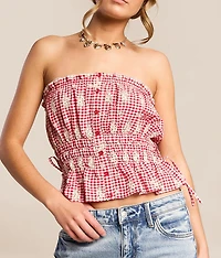 Gingham Peplum Tube Top