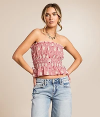 Gingham Peplum Tube Top