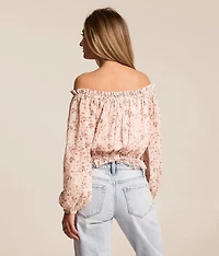 Floral Chiffon Off The Shoulder Top