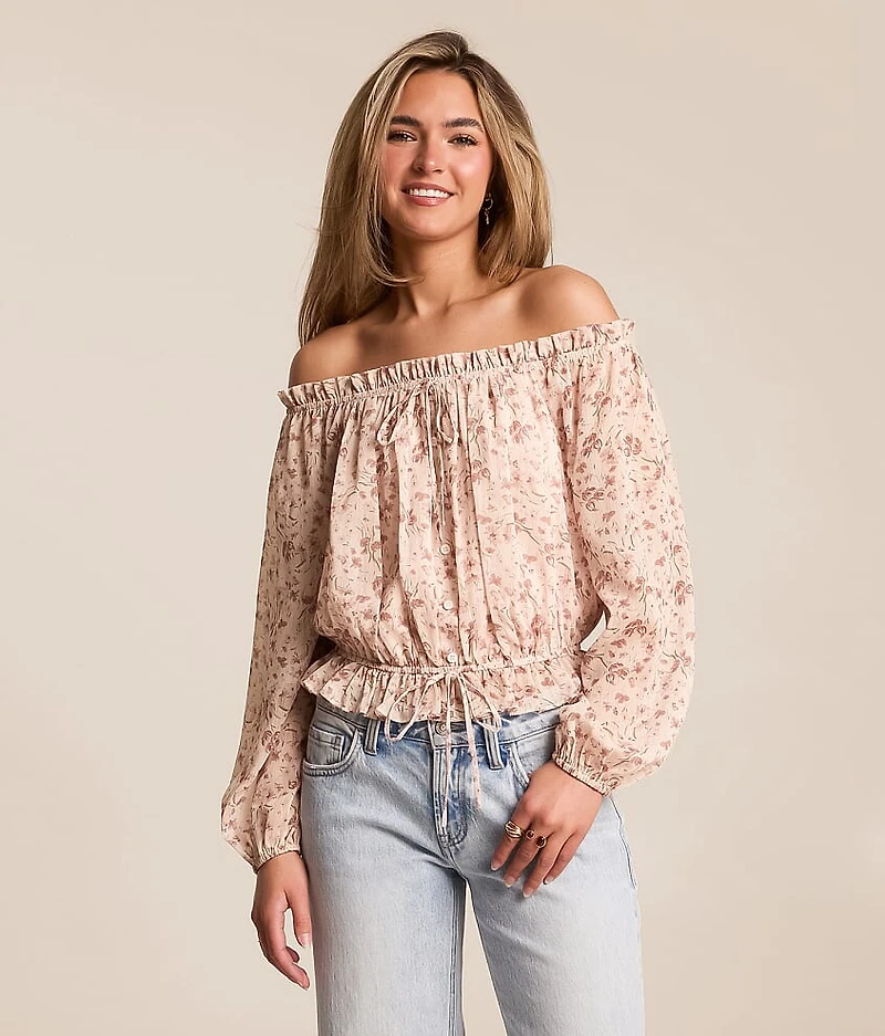 Floral Chiffon Off The Shoulder Top