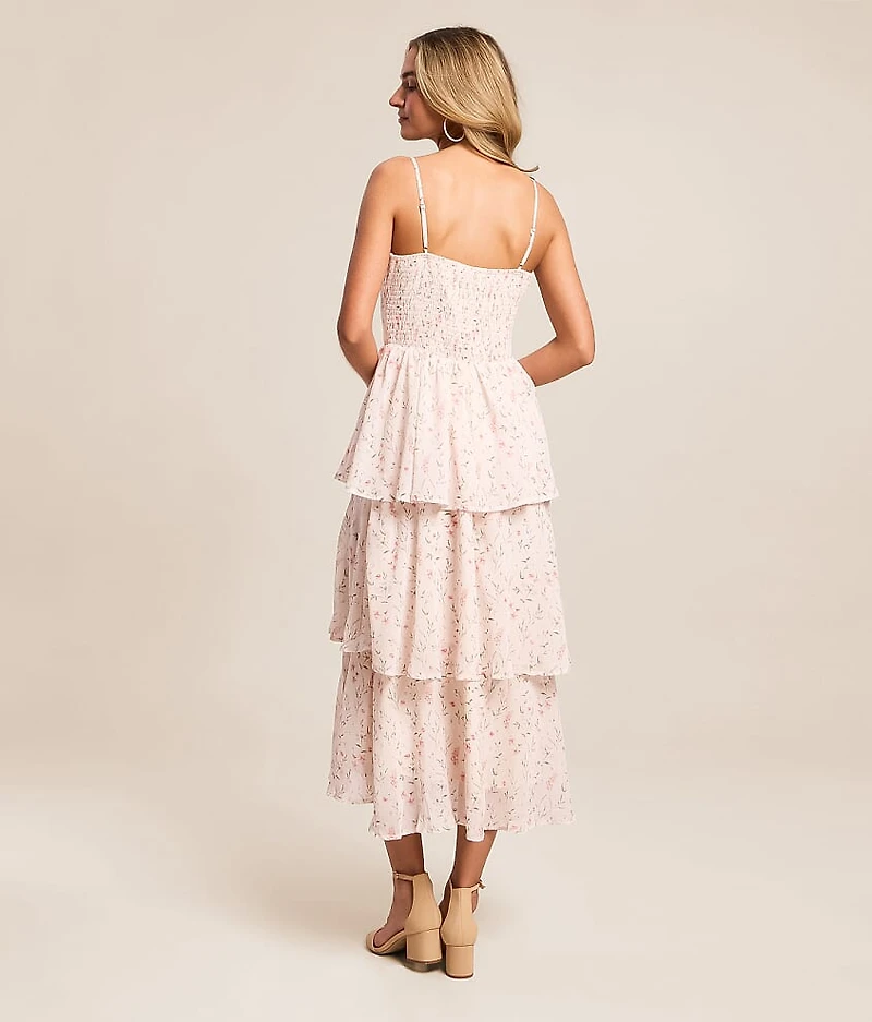Floral Chiffon Tiered Midi Dress