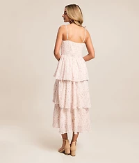 Floral Chiffon Tiered Midi Dress