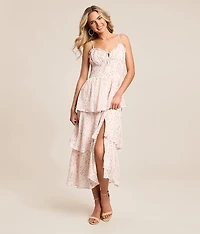 Floral Chiffon Tiered Midi Dress