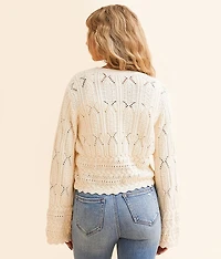 Pointelle Cropped Cardigan Sweater