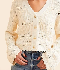Pointelle Cropped Cardigan Sweater