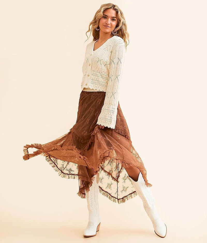 Pointelle Cropped Cardigan Sweater