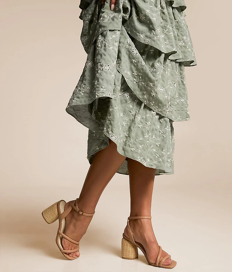 Embroidered Floral Tiered Midi Dress