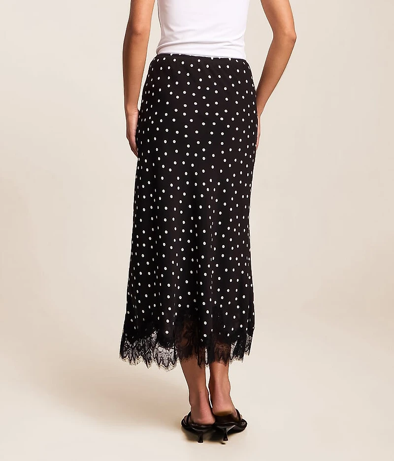 Satin Polka Dot Midi Skirt