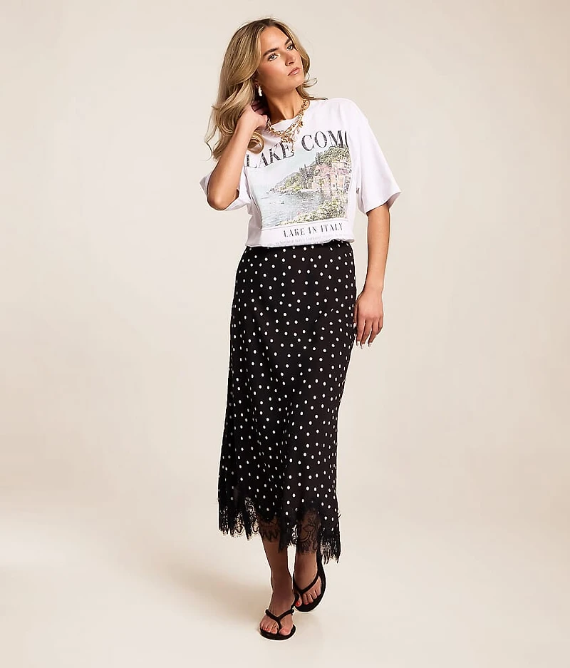 Satin Polka Dot Midi Skirt