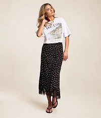 Satin Polka Dot Midi Skirt