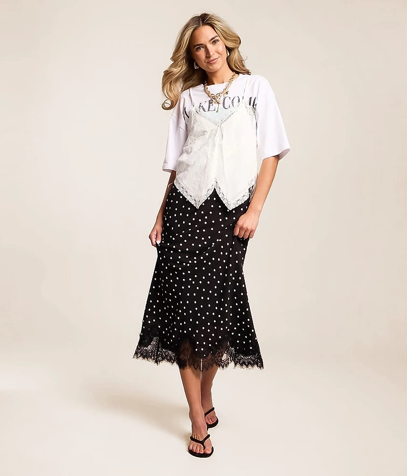 Satin Polka Dot Midi Skirt