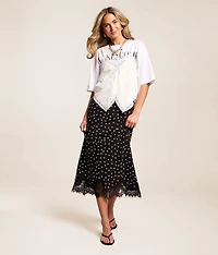 Satin Polka Dot Midi Skirt