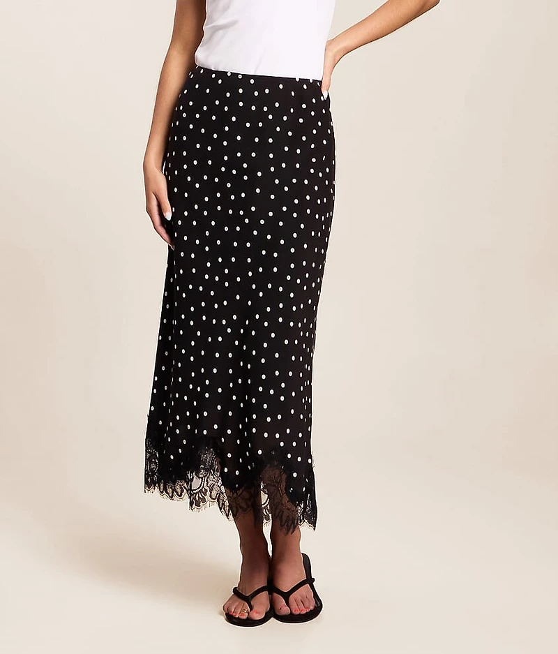 Satin Polka Dot Midi Skirt