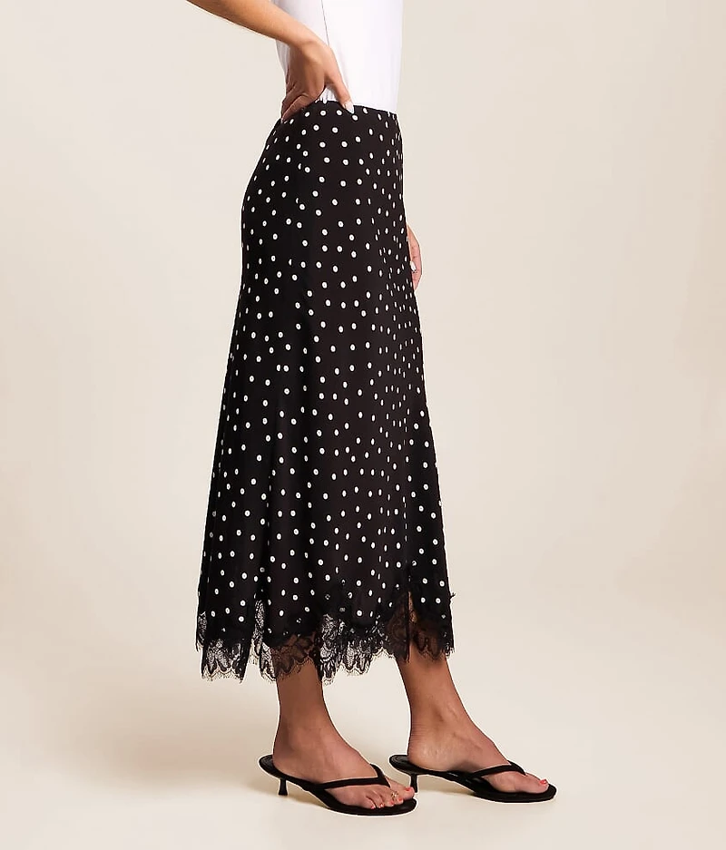 Satin Polka Dot Midi Skirt