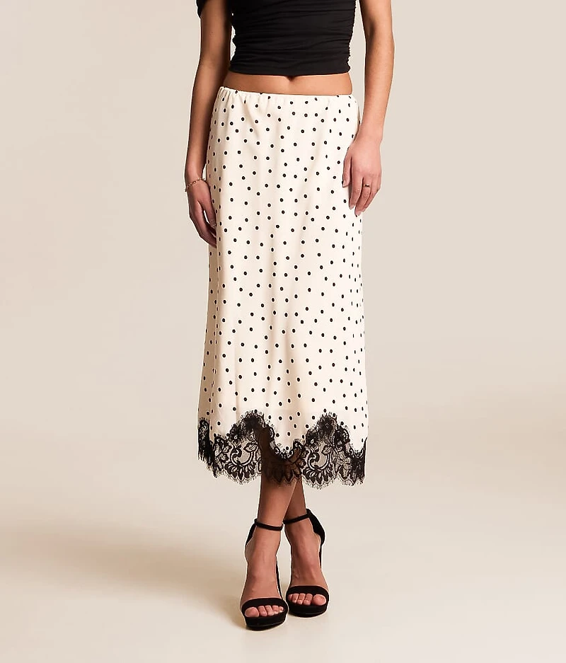 Satin Polka Dot Midi Skirt
