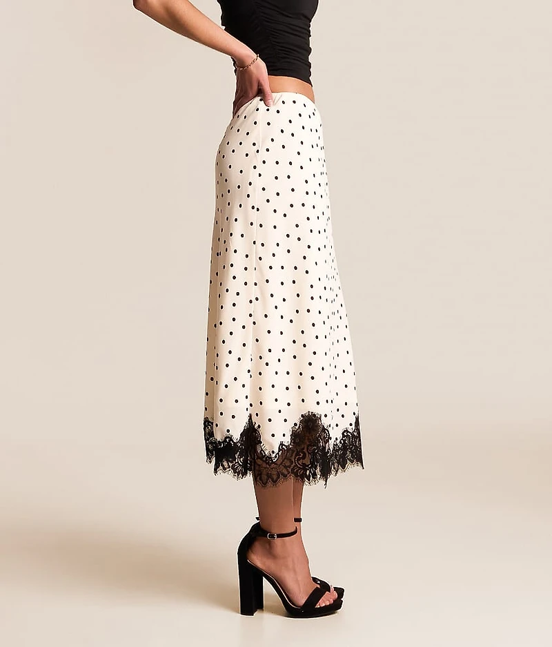 Satin Polka Dot Midi Skirt