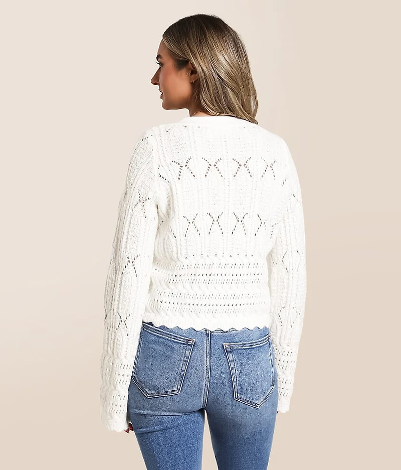 Pointelle Cropped Cardigan Sweater