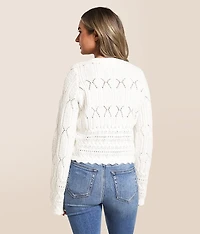 Pointelle Cropped Cardigan Sweater