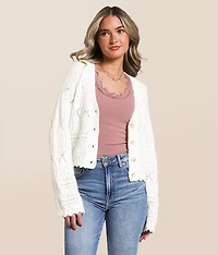 Pointelle Cropped Cardigan Sweater