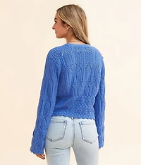 Pointelle Cropped Cardigan Sweater
