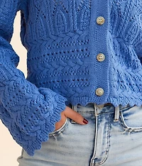 Pointelle Cropped Cardigan Sweater