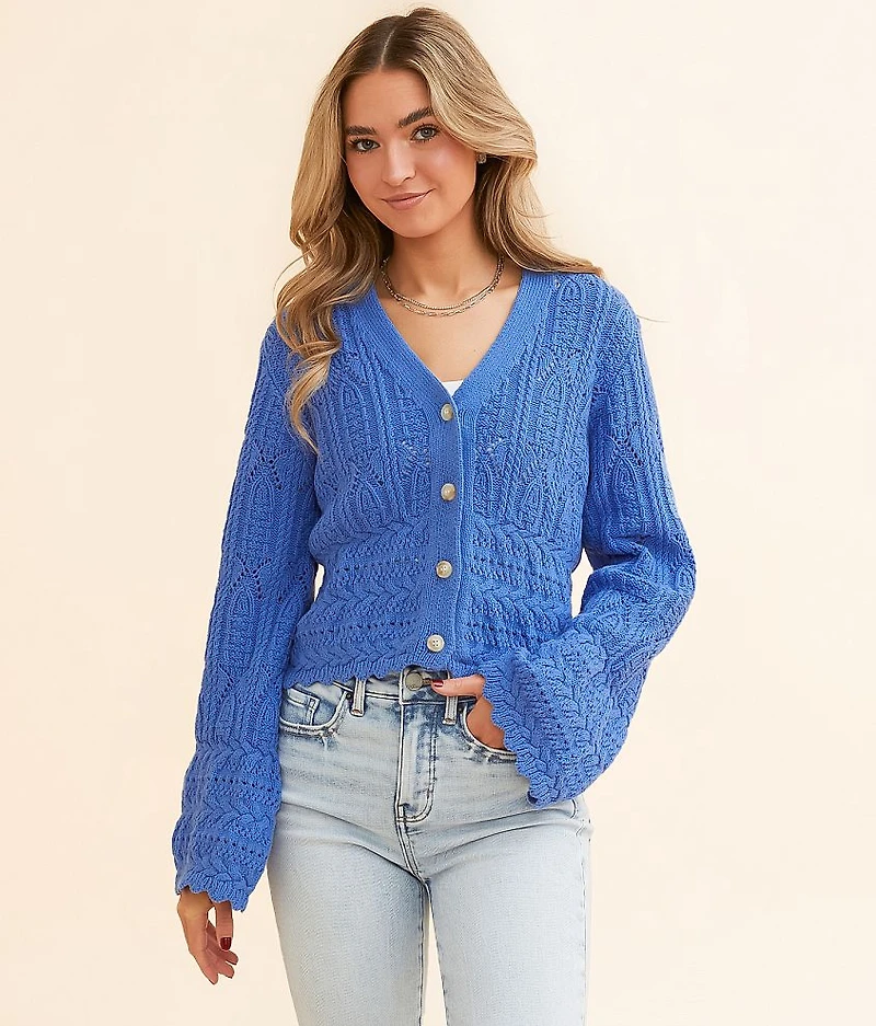 Pointelle Cropped Cardigan Sweater