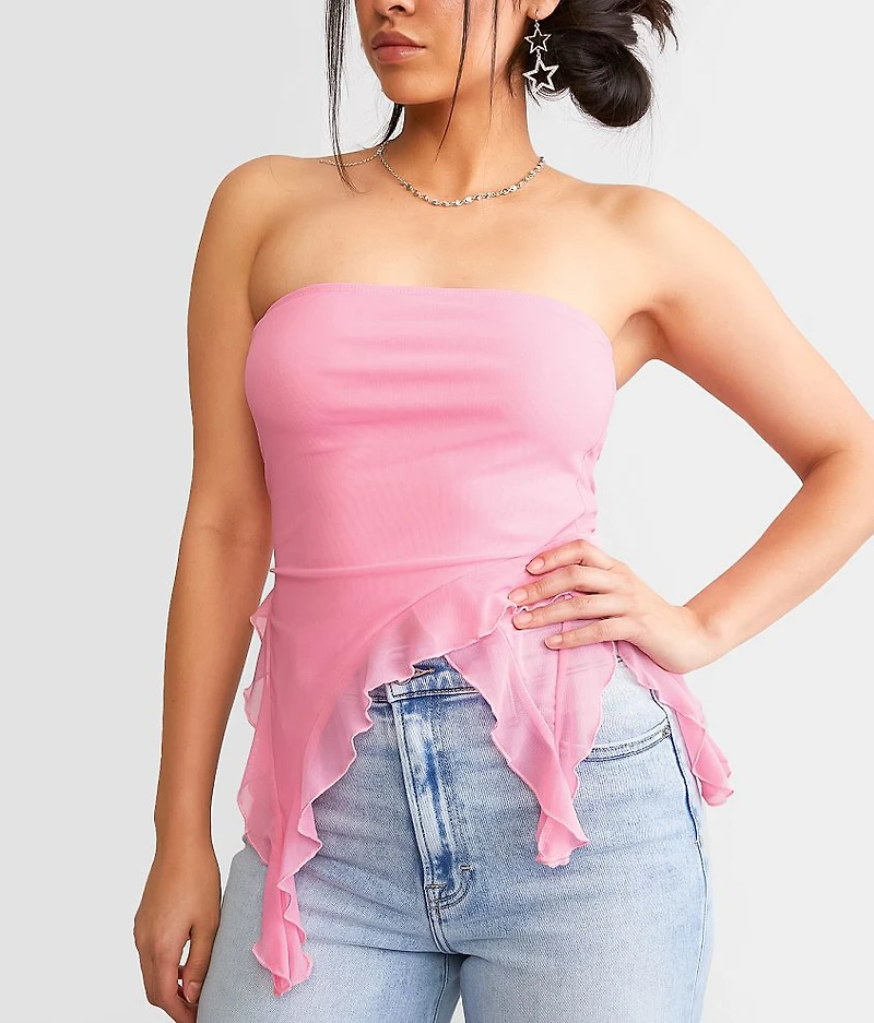 Ruffle Mesh Tube Top