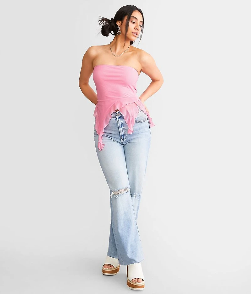 Ruffle Mesh Tube Top