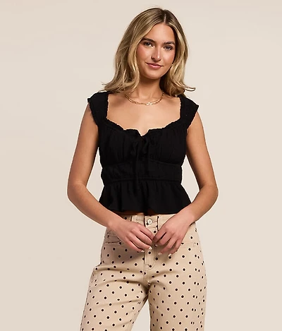 Textured Ruffle Peplum Cropped Tank Top