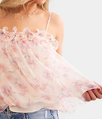 Floral Chiffon Ruffle Cropped Tank Top