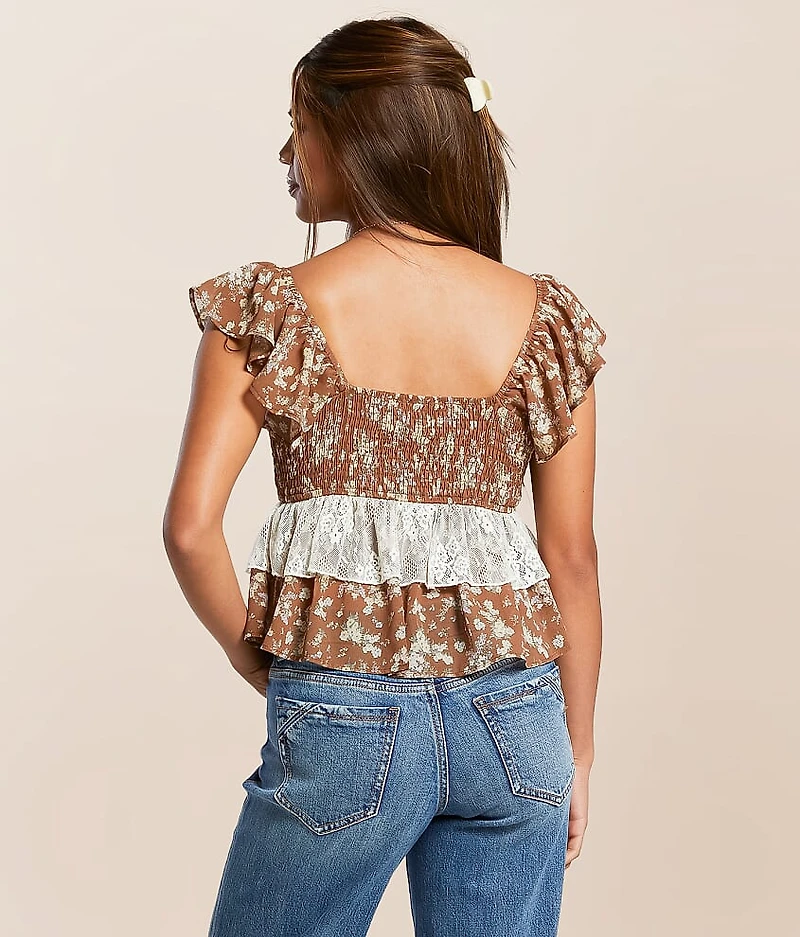 Floral Ruffle Chiffon Cropped Top
