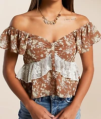 Floral Ruffle Chiffon Cropped Top