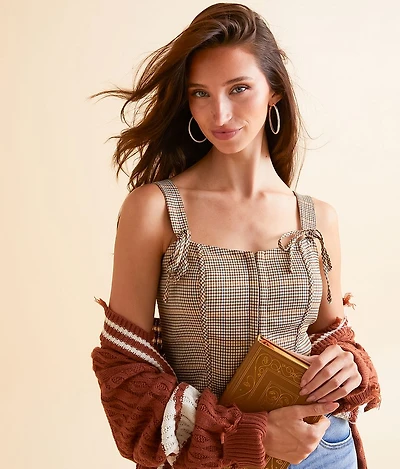 Plaid Cropped Corset Tank Top