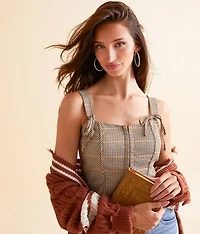Plaid Cropped Corset Tank Top