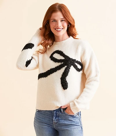 Eyelash Tinsel Bow Sweater