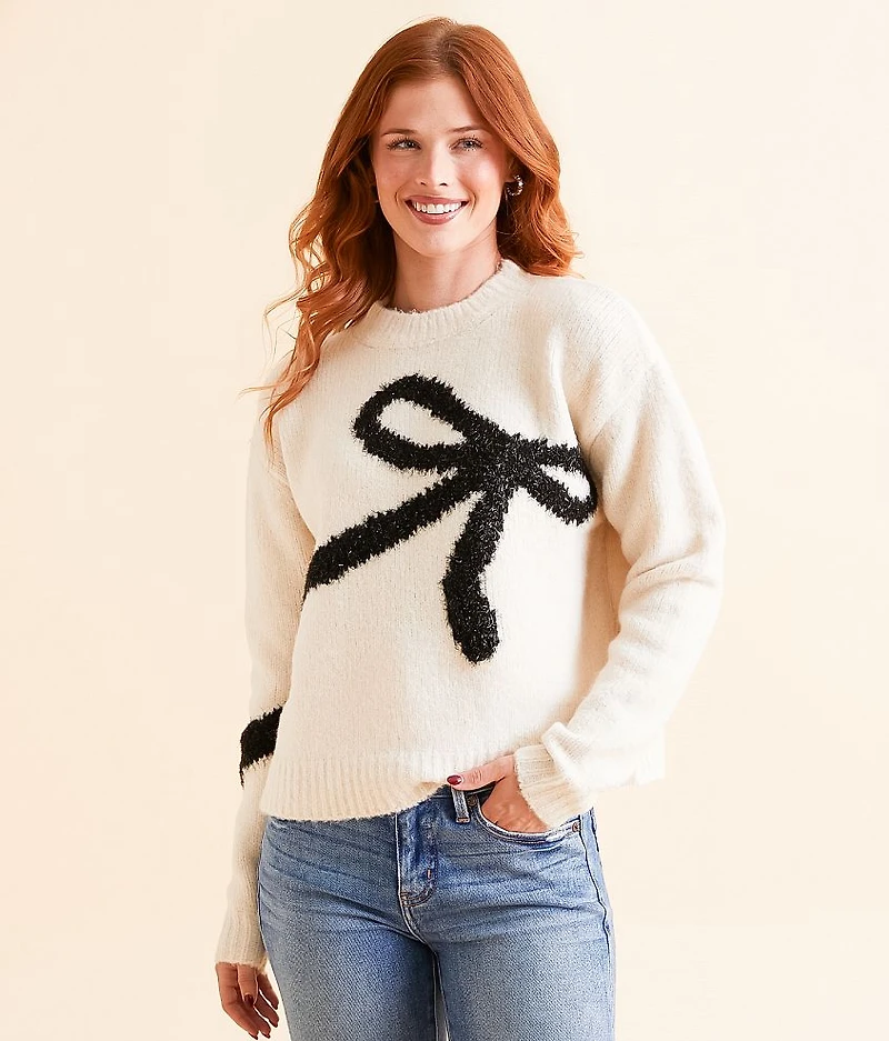 Eyelash Tinsel Bow Sweater