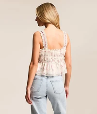 Embroidered Floral Chiffon Cropped Tank Top