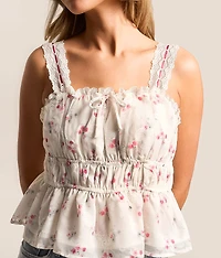 Embroidered Floral Chiffon Cropped Tank Top