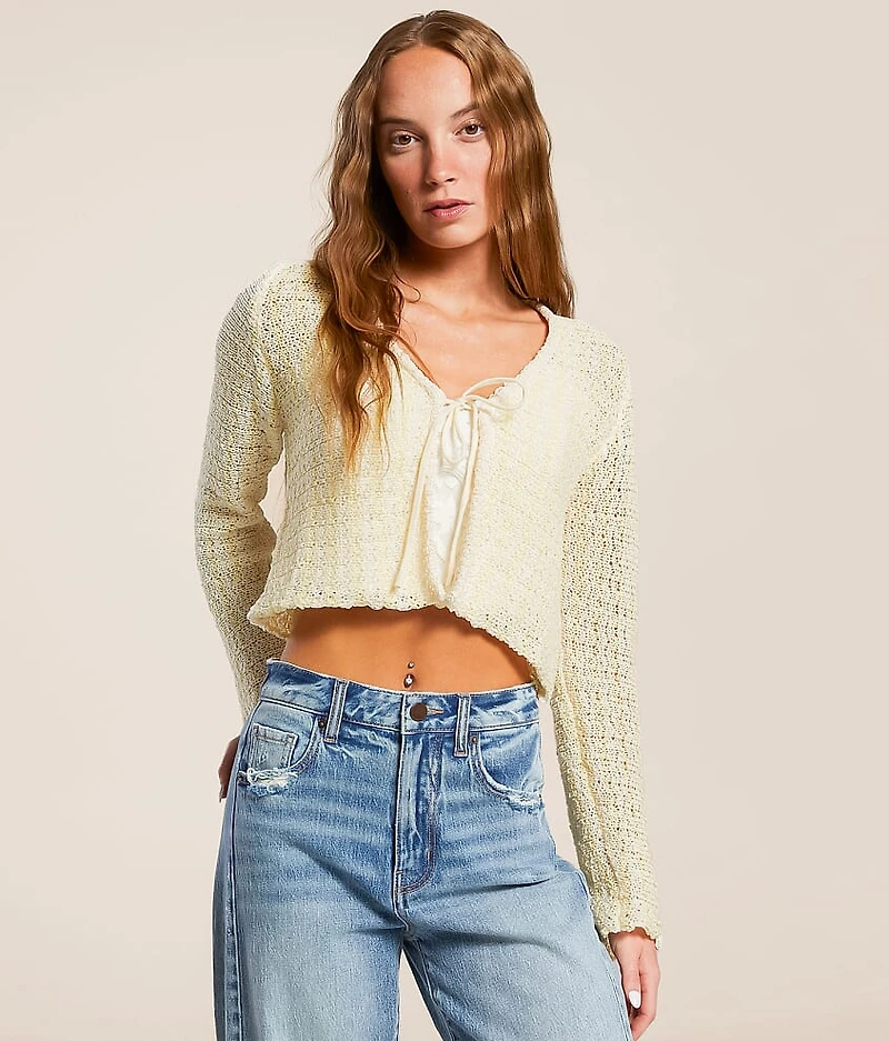Front Tie Cropped Cardian Sweater
