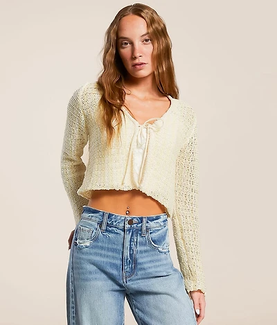 Front Tie Cropped Cardian Sweater