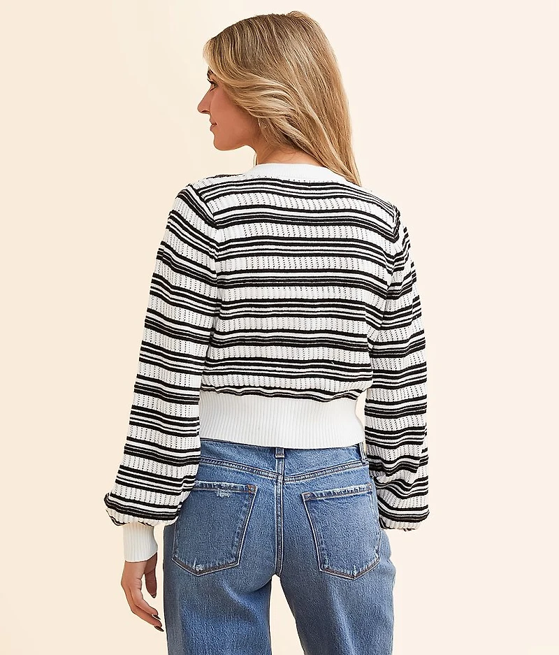 Striped Bow Cropped Cardigan Sweater