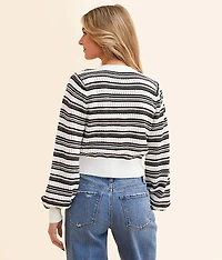 Striped Bow Cropped Cardigan Sweater