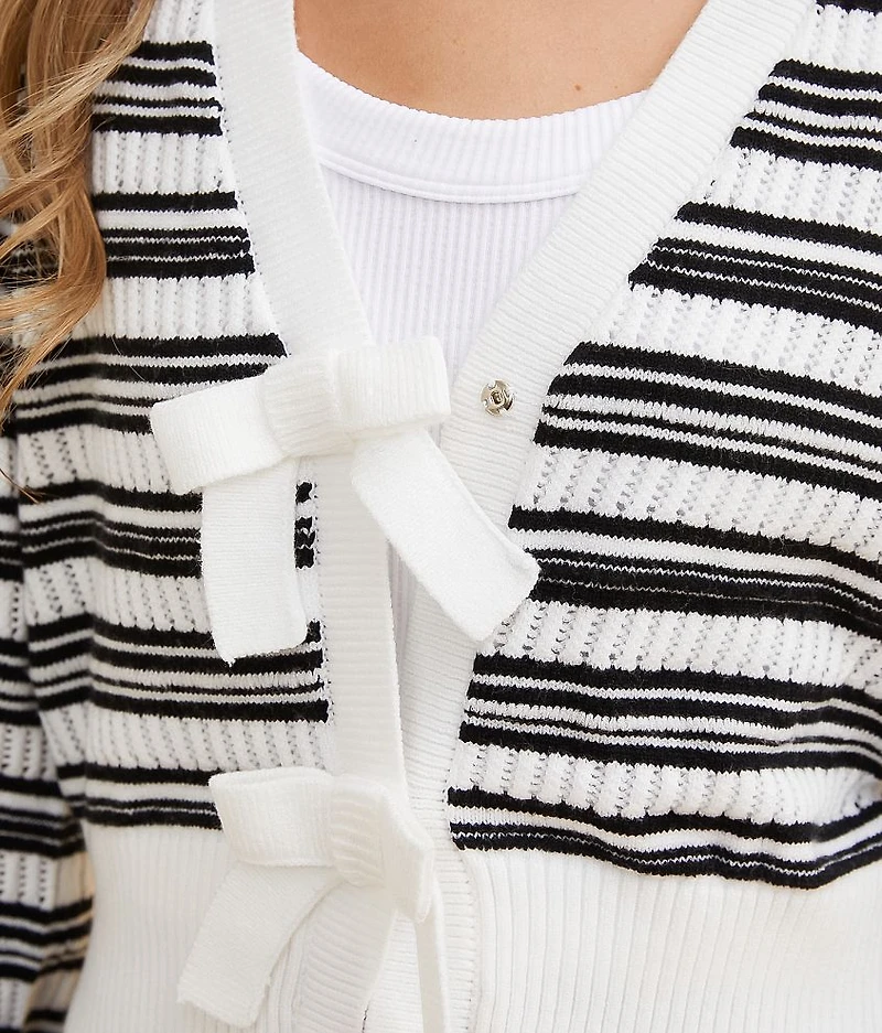 Striped Bow Cropped Cardigan Sweater