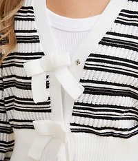 Striped Bow Cropped Cardigan Sweater