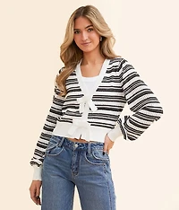Striped Bow Cropped Cardigan Sweater